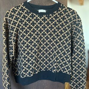 By Malene Birger Black and Tan Lattice Crewneck Sweater